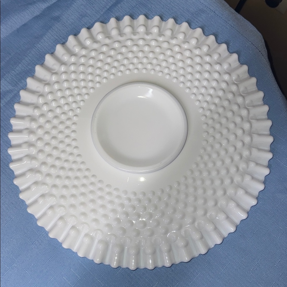 Fenton Ruffled Edge Hobnail Milk Glass Low Footed Cake Plate 13.5” diameter - Picture 3 of 5